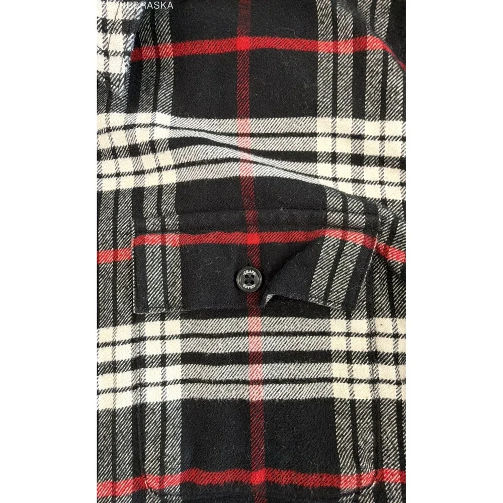 CHAPS Red Black White Womens Full Zip Flannel Shirt Jacket Plaid Long Sleeve - L